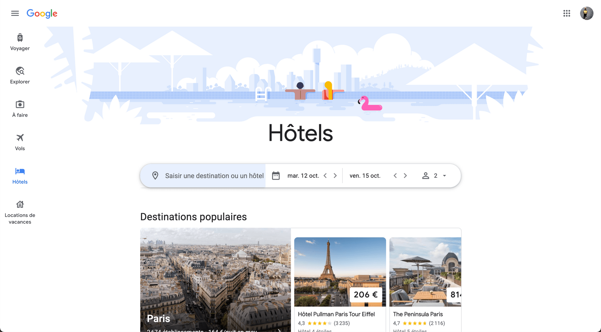 Capture d'écran d'une fiche hôtel sur le Google Hotel Finder